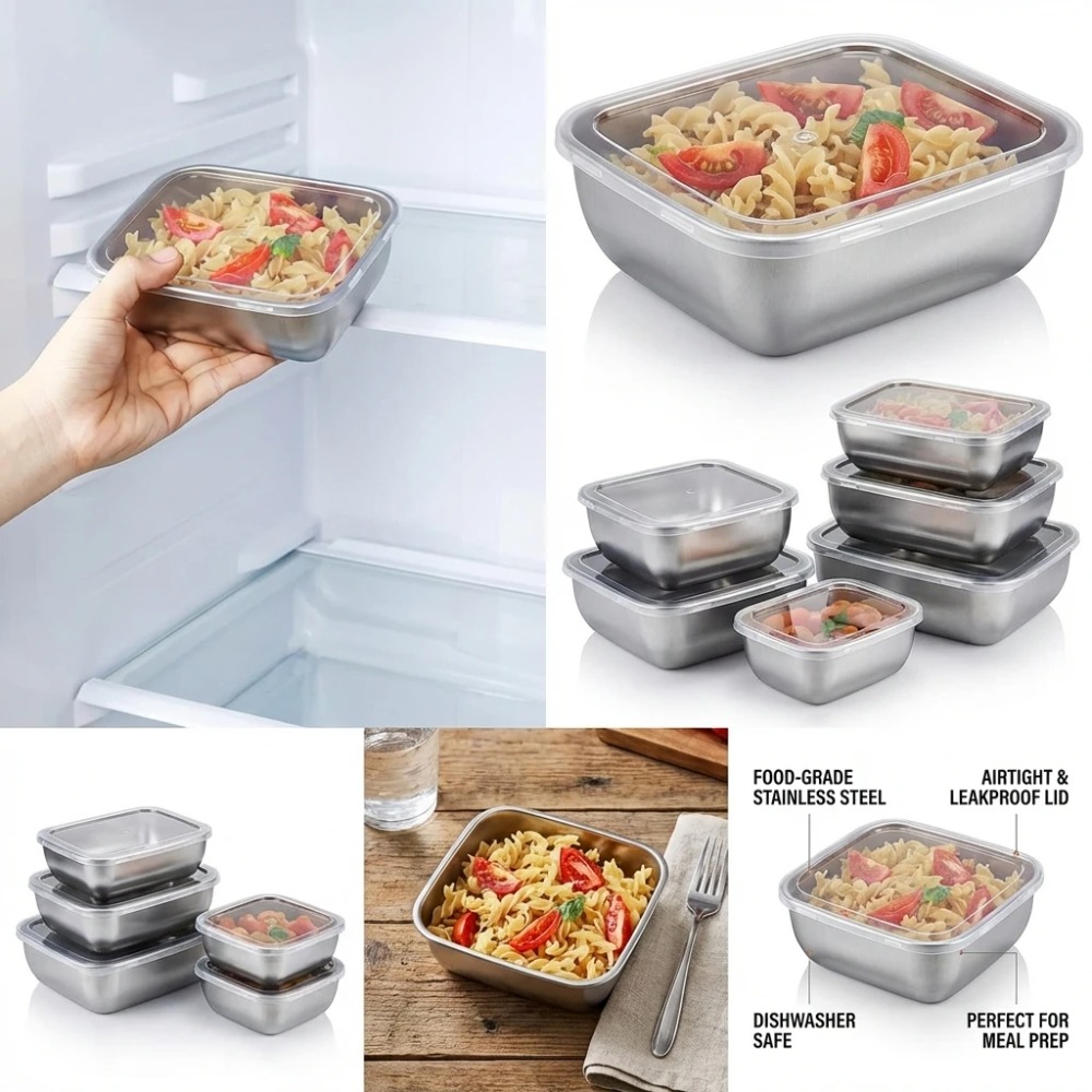 6PCS Stainless Steel Food Stor - Kitchen Gadgets Organizer 评论和价格